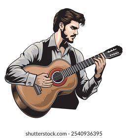 Vector Illustration of Man Playing Guitar with Detailed Illustration 