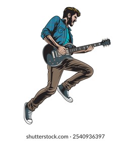 Vector Illustration of Man Playing Guitar with Detailed Illustration 