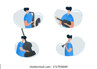 vector illustration man playing an instrument, flat illustration