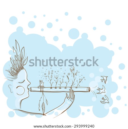 Similar – Image, Stock Photo Cartoon man playing flute with bird