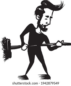 vector illustration with man playing on mop like a guitar