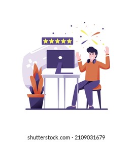 Vector illustration man playing pc video game background.