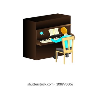 Vector illustration man playing the piano on white