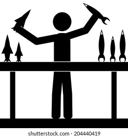 Vector , illustration. A man is playing with rockets.