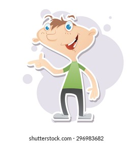 Vector illustration of man pointing on something.