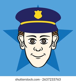Vector Illustration of a man with a police officer hat on a blue background