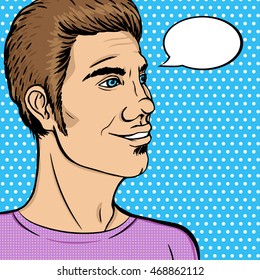 Vector illustration of a man in pop art comics style/ man thinking