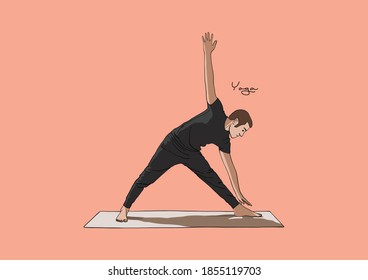 Vector Illustration of Man practicing Yoga on Mat