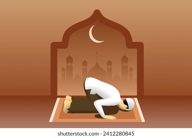vector illustration of a man prostrating during prayer