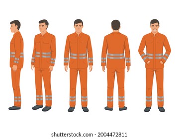 vector illustration of man in a protective suit, worker wear on white background. safety uniform