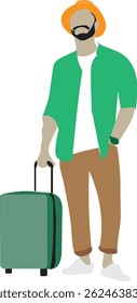 Vector Illustration of a Man Pulling a Suitcase in Summer Clothes