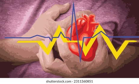 Vector illustration of a man putting his hands on his chest in the heart area.