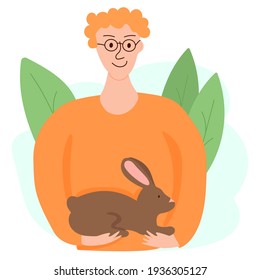 Vector illustration of man with rabbit. Design for web-sites, flyers, banners, posters, prints, etc