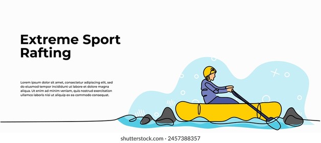 Vector illustration of  a man is rafting. Modern flat in continuous line style.