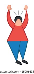 Vector illustration man raised up hands. Hand drawn. Colored outlines.