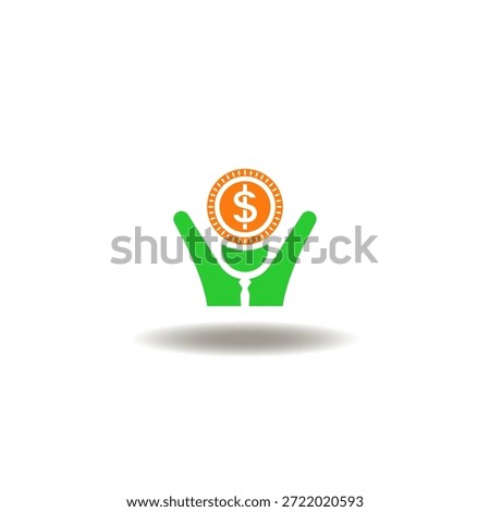 Vector illustration of man raising arms for cash coin over head. Symbol of financial success, prosperity and celebration of income.