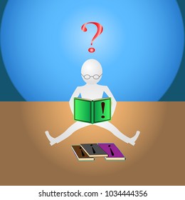 Vector, Illustration man reading a book, search for an answer