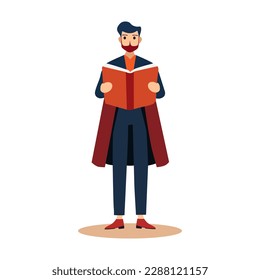 vector illustration of man reading book standing