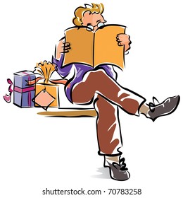 Vector illustration of a man reading a book.