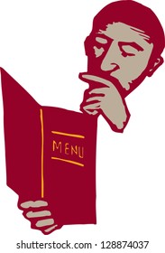 Vector illustration of man reading the menu