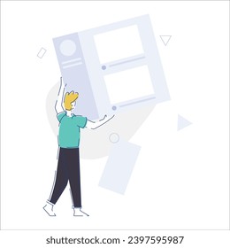 Imagen vectorial de un hombre leyendo un periódico. Diseño plano.