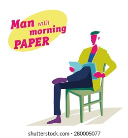 Vector illustration with man reading a newspaper or a magazine.