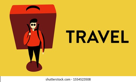 Vector illustration of a man ready to travrl with a giant bagpack on his shoulder