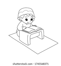 vector illustration of a man reciting a Qur'an. coloring book for kids and others