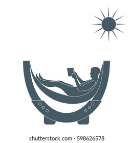 Vector illustration of man resting in a hammock with a book on a white background