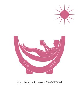Vector illustration of man resting in a hammock with a book on a white background