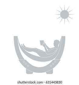 Vector illustration of man resting in a hammock with a book on a white background