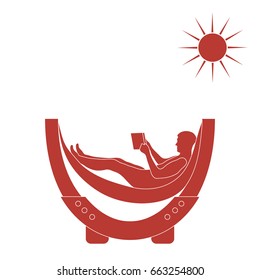 Vector illustration of man resting in a hammock with a book on a white background