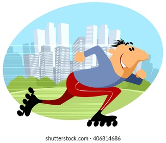 Vector illustration of a man rides on rollers