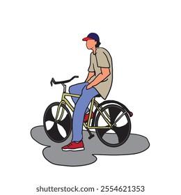 Vector illustration of man riding a bicycle. Flat Design Style.