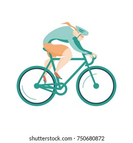Vector Illustration of Man Riding a Bicycle in Helmet and Sports Apparel