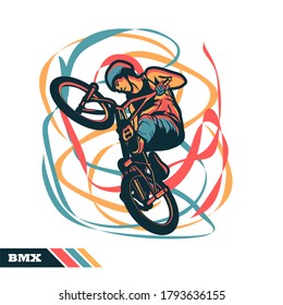 vector illustration man riding bmx with motion color vector artwork
