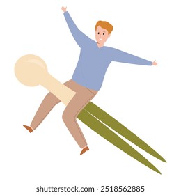 Ilustração vetorial de um homem montando um cebolinho de desenho animado, mostrando uma tomada divertida e caprichosa sobre alimentação saudável, vegetais e aventuras temáticas de comida divertida.