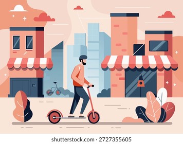 Hombre de Ilustración vectorial que monta la calle eléctrica de la ciudad de la vespa