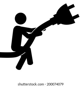 Vector / illustration. A man is riding a electrical plug.