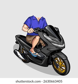 
Vector illustration of a man riding a motorbike. Editable illustration of man riding a motorbike.