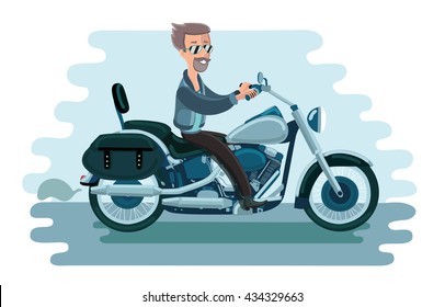 Vector illustration of man riding motorcycle.