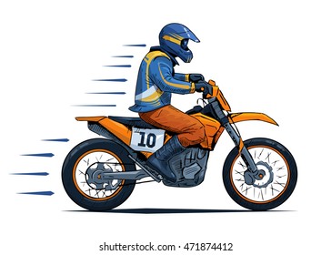 Vector illustration of a man riding motorcycle. Beautiful sport themed poster. Extreme sports, off road, motocross racer, isolated on white background.