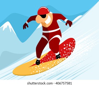 Vector illustration of a man riding on snowboard