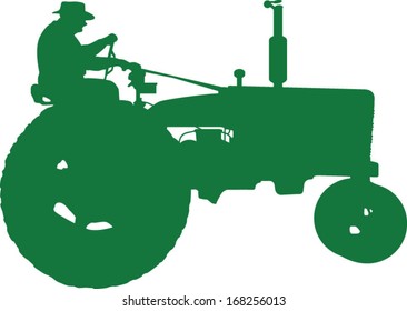 Vector illustration of a man riding a tractor.