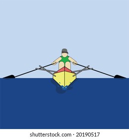 Vector illustration of a man rowing his boat