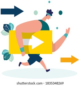 Vector illustration, man run to their goal, move up motivation, the path to the target achievement