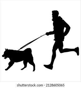 Vector illustration of a man running with a dog silhouette
