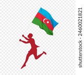 Vector illustration of man running and holding Azerbaijan flag in hands on transparent background