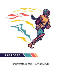 vector illustration man running and holding lacrosse stick when playing lacrosse with motion color vector artwork