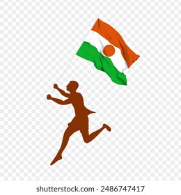 Ilustración vectorial de un hombre corriendo y sosteniendo la bandera de Níger en las manos sobre fondo transparente